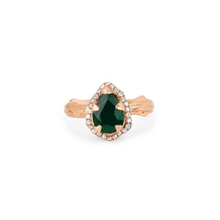 Micro Queen Water Drop Emerald Rose Thorn Ring with Pavé Diamond Halo 4 Rose Gold  by Logan Hollowell Jewelry