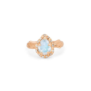 Micro Queen Water Drop Moonstone Ring with Sprinkled Diamonds 2.5 Rose Gold  by Logan Hollowell Jewelry