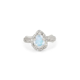 Micro Queen Water Drop Moonstone Ring with Sprinkled Diamonds 2.5 White Gold  by Logan Hollowell Jewelry