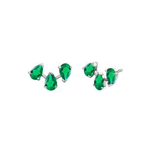 18k Baby Reverse Triple Water Drop Emerald Studs White Gold Pair  by Logan Hollowell Jewelry