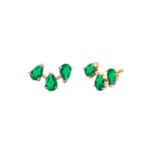 18k Baby Reverse Triple Water Drop Emerald Studs Rose Gold Pair  by Logan Hollowell Jewelry