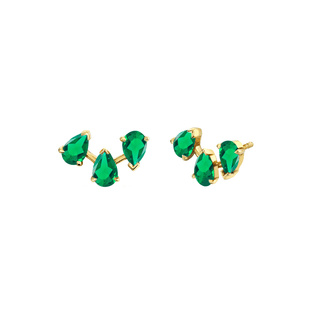 18k Baby Reverse Triple Water Drop Emerald Studs Yellow Gold Pair  by Logan Hollowell Jewelry