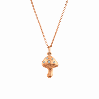 Mini Magic Mushroom Necklace with Diamonds 16" Rose Gold  by Logan Hollowell Jewelry