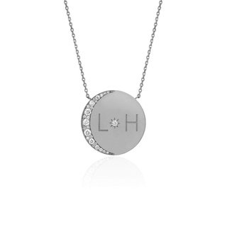 Medium Love You To The Moon and Back Necklace with Diamonds White Gold 16" With Star Set Diamond Center by Logan Hollowell Jewelry