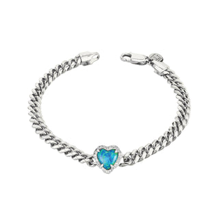 Queen Premium Boulder Opal Heart Cuban Bracelet with Sprinkled Diamonds White Gold   by Logan Hollowell Jewelry