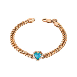 Queen Premium Boulder Opal Heart Cuban Bracelet with Sprinkled Diamonds Rose Gold   by Logan Hollowell Jewelry