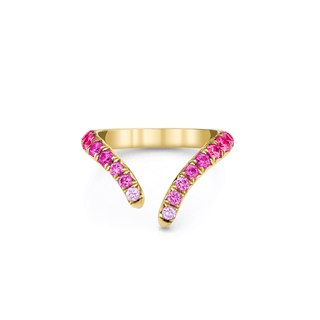 French Pavé Pink Sapphire Tusk Ring 4.5 Yellow Gold  by Logan Hollowell Jewelry