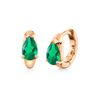 Water Drop Emerald Pear Huggies Rose Gold Pair  by Logan Hollowell Jewelry