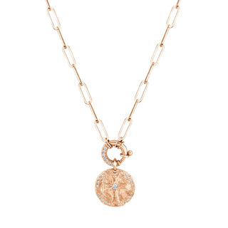 Alchemy Link Charm Necklace with Pavé Diamonds and 18k Pave Diamond Cross Coin Charm Rose Gold 16"  by Logan Hollowell Jewelry