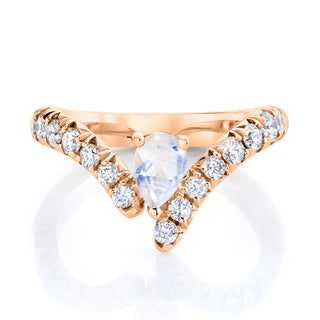 French Pave Diamond Tusk Ring with Moonstone Pear 4 Rose Gold  by Logan Hollowell Jewelry