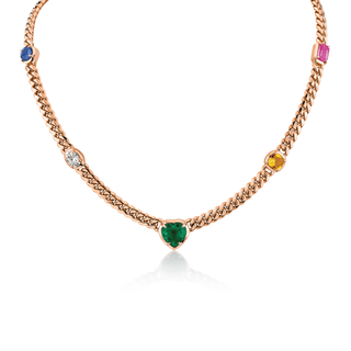 Rainbow Cuban Choker w/ Emerald Heart Center Rose Gold 13-14"  by Logan Hollowell Jewelry