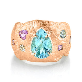 18k Atlantis Water Drop Aquamarine Ring with Pink Sapphire and Moonstone 4 Rose Gold  by Logan Hollowell Jewelry