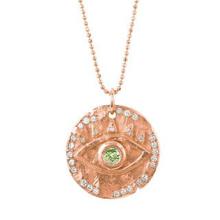 18k Peridot Eye of Protection Coin Pendant Rose Gold 18"  by Logan Hollowell Jewelry