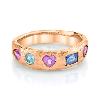 18k Atlantis Mixed Sapphire and Aqua Band 4 Rose Gold  by Logan Hollowell Jewelry