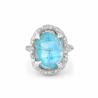 Sacred Scarab Queen Ring with Sprinkled Diamonds 4 White Gold  by Logan Hollowell Jewelry