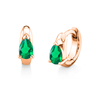 Mini Water Drop Emerald Pear Huggies Rose Gold Pair  by Logan Hollowell Jewelry