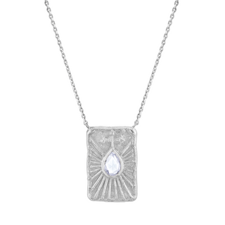 Source Prayer Shield Necklace 16"-18" White Gold Moonstone by Logan Hollowell Jewelry