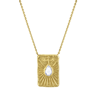Source Prayer Shield Necklace 16"-18" Yellow Gold Moonstone by Logan Hollowell Jewelry