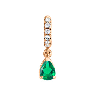 Emerald Water Drop French Pavé Goddess Hoops Rose Gold Single  by Logan Hollowell Jewelry