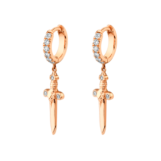 French Pavé Diamond Dagger Hoops Single Rose Gold  by Logan Hollowell Jewelry
