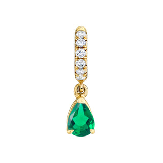 Emerald Water Drop French Pavé Goddess Hoops Yellow Gold Single  by Logan Hollowell Jewelry