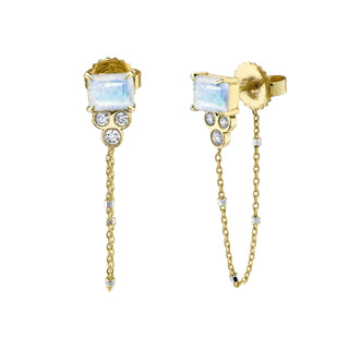 Moonstone Triple Twinkle Chain Earrings Pair Yellow Gold  by Logan Hollowell Jewelry