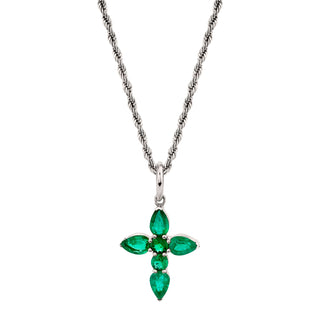 Large Emerald Faith Pendant 16" White Gold  by Logan Hollowell Jewelry