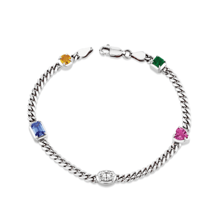 Mini Rainbow Cuban Queen Bracelet with Diamond Center 6.5" White Gold  by Logan Hollowell Jewelry