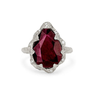 Queen Water Drop Enhanced Ruby Ring with Sprinkled Diamonds White Gold 5  by Logan Hollowell Jewelry