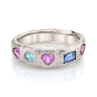 18k Atlantis Mixed Sapphire and Aqua Band 4 White Gold  by Logan Hollowell Jewelry