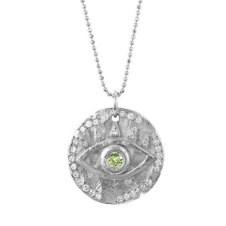 18k Peridot Eye of Protection Coin Pendant White Gold 18"  by Logan Hollowell Jewelry